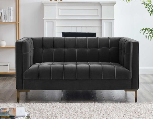 Isaac Channel Stitched Gray Velvet Loveseat Smyrna Furniture Outlet