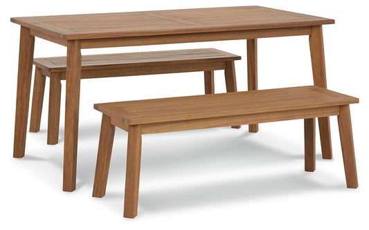 Janiyah Outdoor Dining Table and 2 Benches Smyrna Furniture Outlet