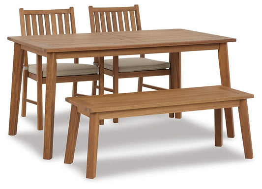 Janiyah Outdoor Dining Table and 2 Chairs and Bench Smyrna Furniture Outlet