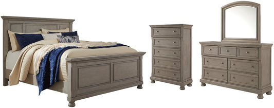 Lettner Queen Panel Bed with Mirrored Dresser and 2 Nightstands Smyrna Furniture Outlet
