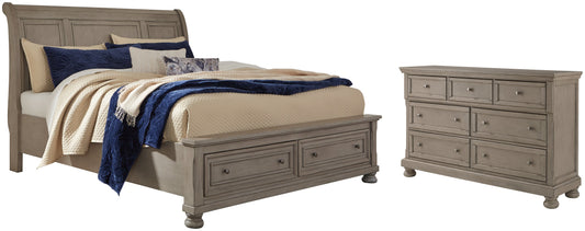 Lettner Queen Sleigh Bed with 2 Storage Drawers with Dresser with Dresser Smyrna Furniture Outlet
