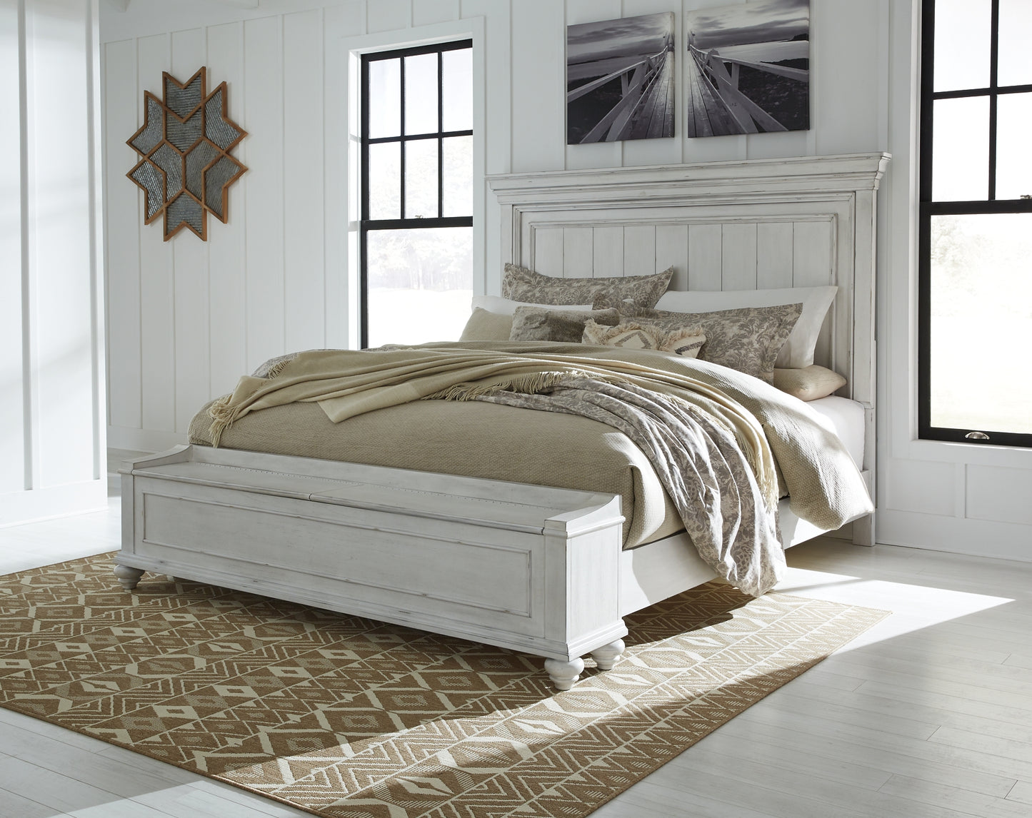 Kanwyn  Panel Bed With Storage Bench