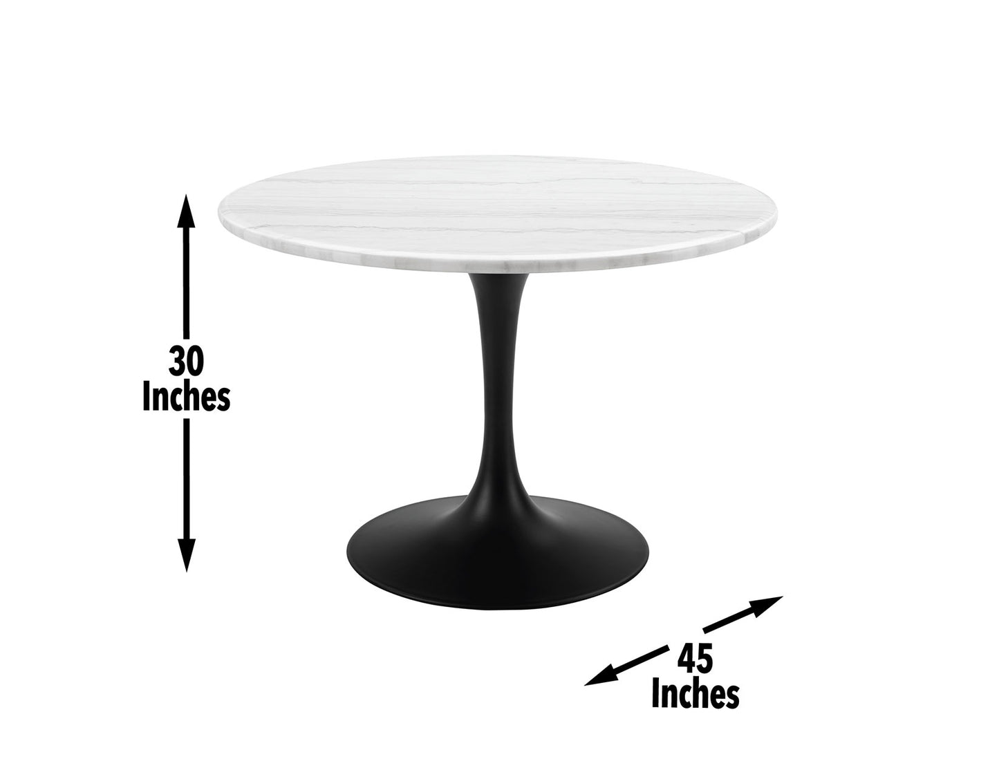 Colfax 45 inch Round White Marble Top/Black Base Dining Table