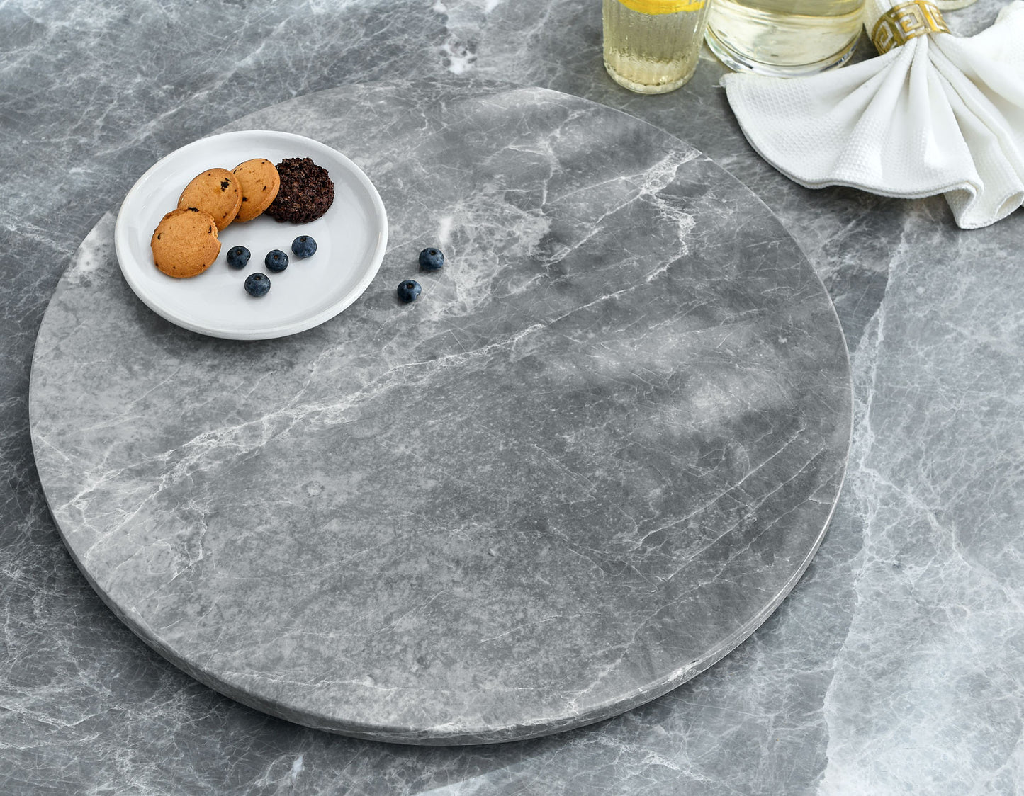 Kaza 18-inch Gray Marble Lazy Susan