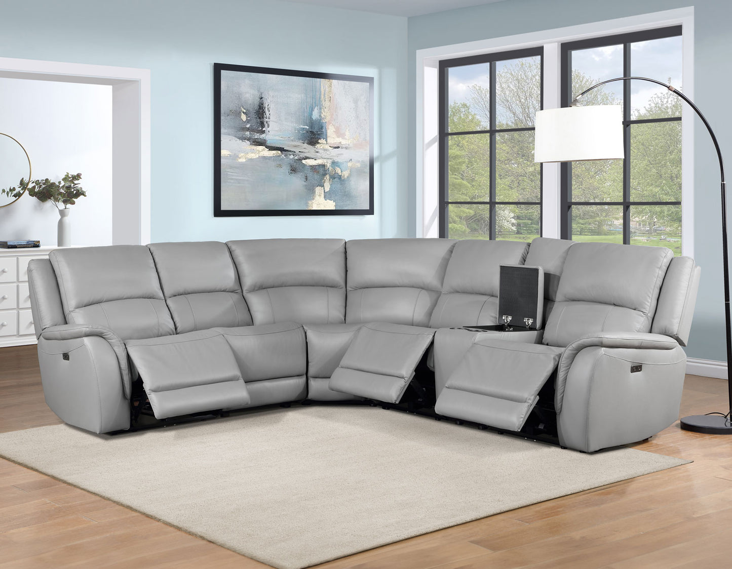 Alexandria Leather 6-Piece Power Reclining Set, Stone